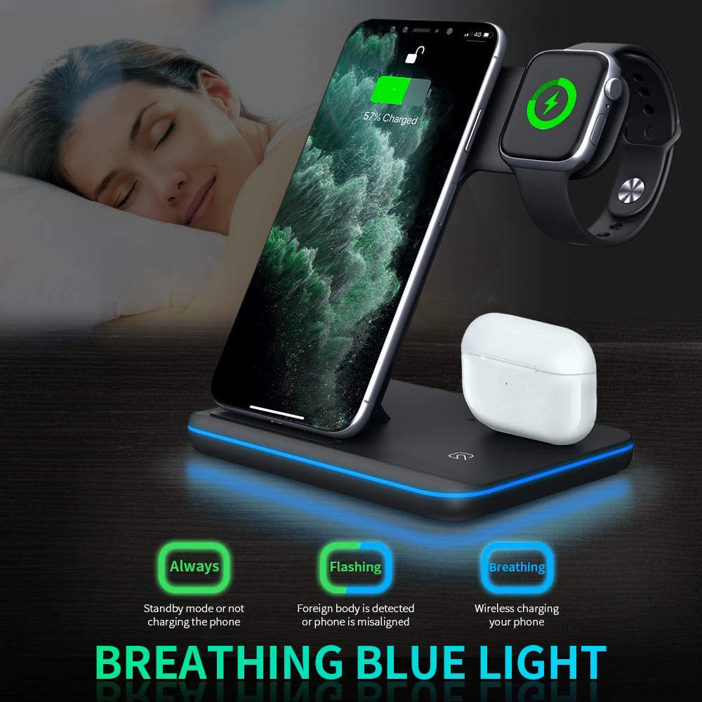 3-in-1 Wireless Charging Station – 15W Qi for iPhone, Watch & AirPods